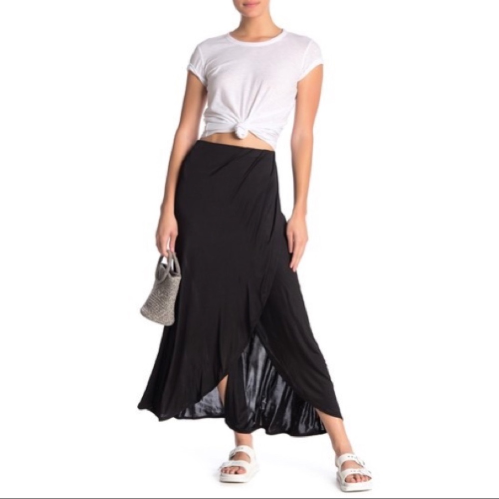 Free People Faux Wrap Black Skirt Size Large